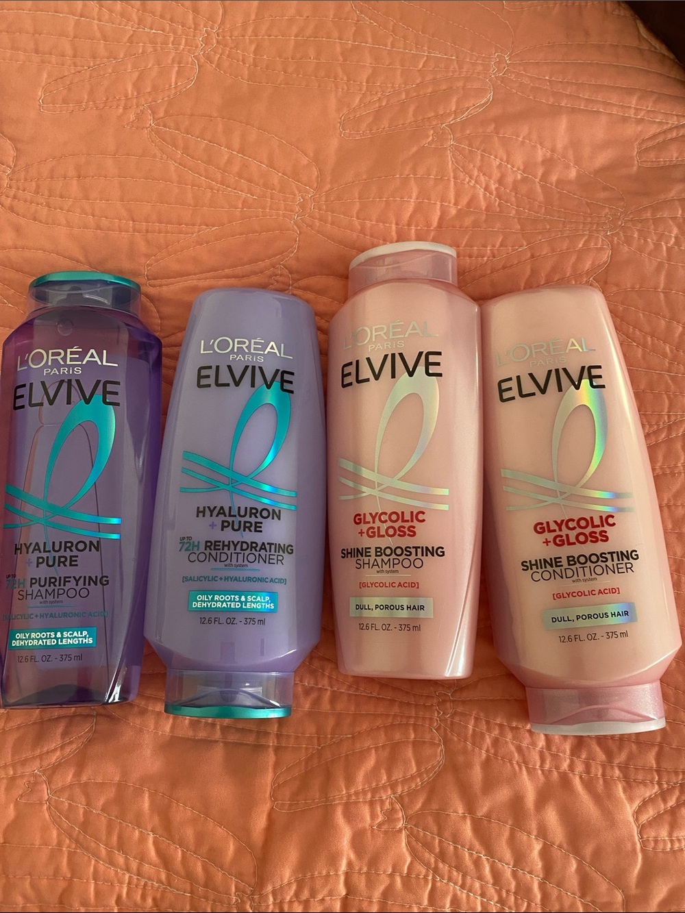 L'Oreal Elvive Hair Care Bottles - Purple & Peach